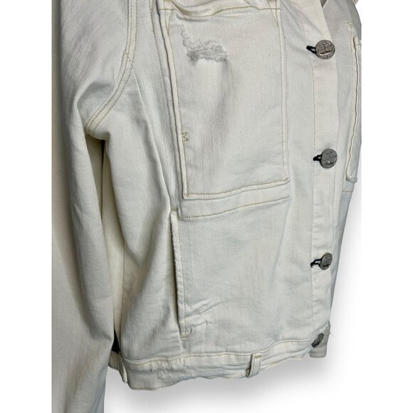 McGuire Ivory Distressed Trucker Jacket cropped stretch denim - Picture 6 of 12